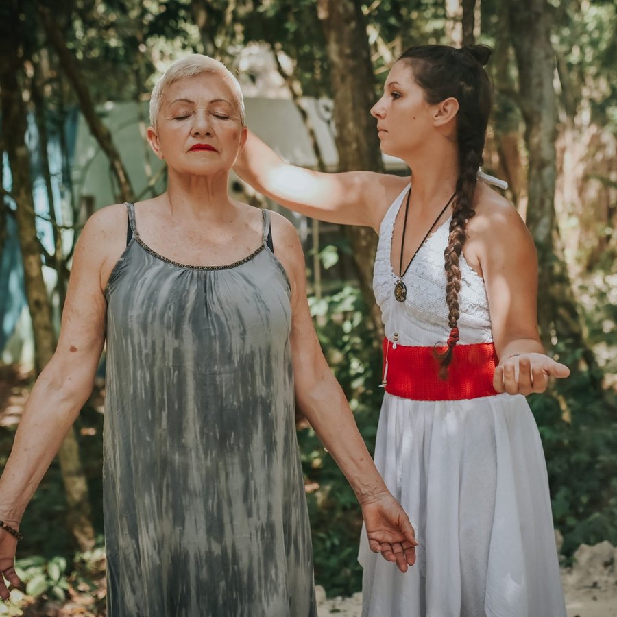 An outdoor energy-healing somatic therapy session