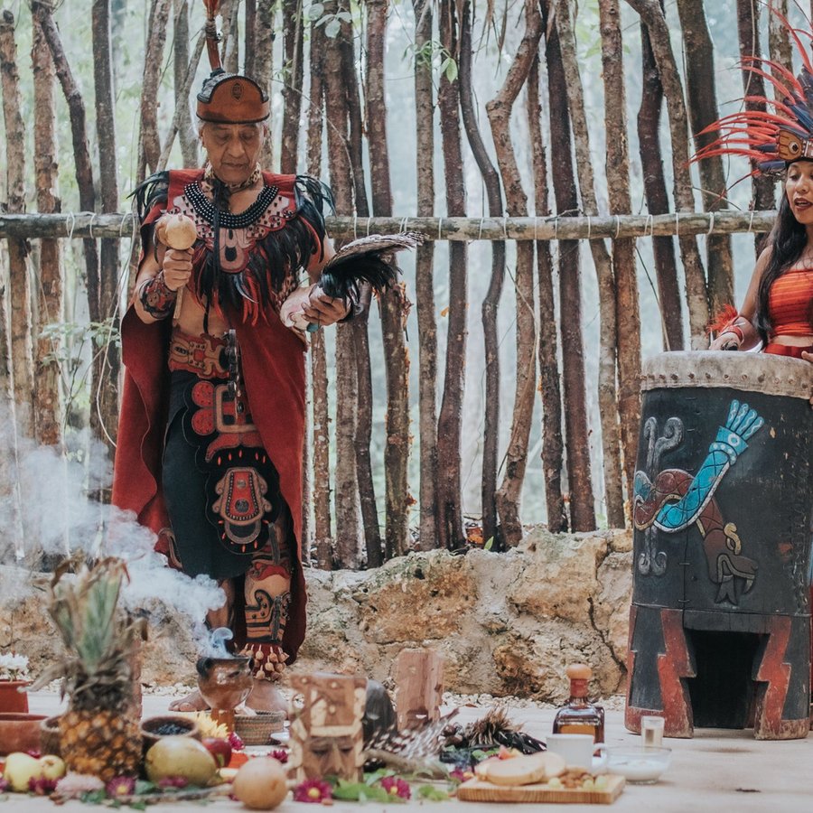 A Mayan ceremony altar and fire ritual