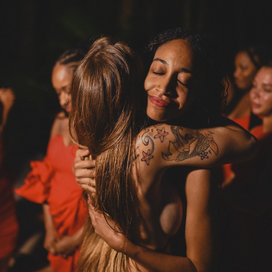 The closing hug ceremony at a retreat