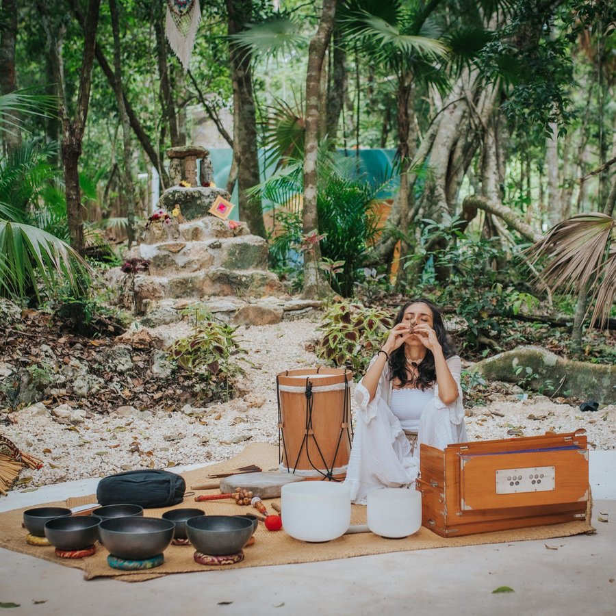 Singing bowls during a sound-healing session